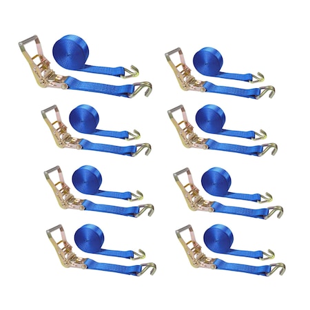 Tie 4 Safe 2" x 30' Ratchet Tie Downs w/ J Wire Hooks, WLL, 3,333 lbs., PK8 RT04C-530-W5-BU-8